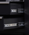Close-up of smooth-glide drawers mechanism on 5-Drawer Rolling Tool Chest With Lockable Cabinet And Wheels, Heavy-Duty Metal