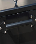 Close-up of black handle on 80 Quart Rolling Ice Chest Cooler On Wheels For Party Ready Backyard Grills Poolside Gatherings Stand Up Drink Cart