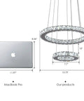 Dope Modern Crystal Chandelier With Two Ring Pendant Lighting Dimmable LED Ceiling Light With Remote Control Adjustable Color 15.75" and 7.7"