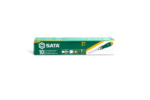 Box of the 19 In 1 Multipurpose Ratcheting Screwdriver Set With 8 Double Sided Bits And Green And Yellow Oil Resistant Handle on white