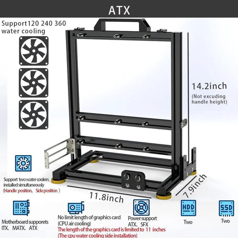 Open Air Computer Frame Test Bench Case For ITX ATX MATX EATX Motherboards, Aluminum Open Chassis Rack For DIY PC Builds