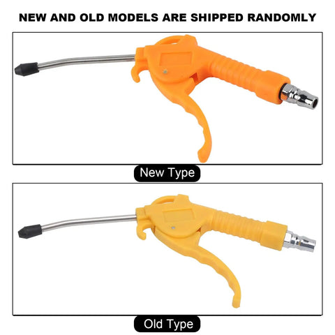 Rock Solid Pneumatic Air Blow Gun With Comfortable Grip And Interchangeable Tip showing new and old model variants for comparison.