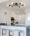Dope Six Light Sputnik Black Chandelier Semi Flush Mount Ceiling Light With E26 Base LED Compatible in modern kitchen setting
