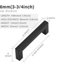 Matte Black Cabinet Pulls Square Drawer Handles with 3-3/4 Inch Hole Centers 96 mm Stainless Steel Kitchen Cupboard Hardware with dimensions