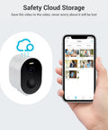 Outdoor Security Camera 2K QHD With Color Night Vision for cloud storage feature next to smartphone displaying app interface.