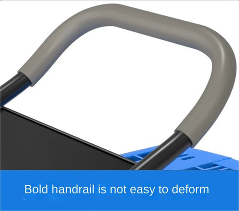 Heavy Duty Foldable Push Hand Cart Platform Truck With Wheels And Metal Handle For Transport Built To Haul Big Loads At Work Or Home Easy Fold Up Design Smooth Quiet Rolling To Save Your Back gray metal handle close-up