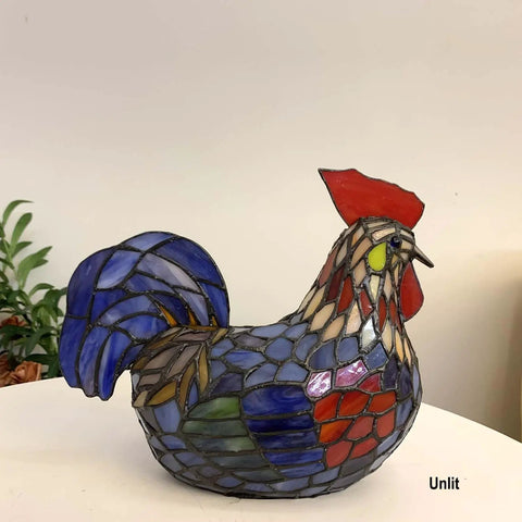 Colorful Rooster Tiffany Style Stained Glass Table Lamp with Night Light for Bedside and Living Room Decor 12 Inch Unlit