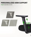 Ergonomic Office Chair With Lumbar Support And 2D Headrest Adjustable Armrests detail showing 3.5-inch armrest adjustability