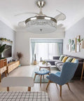 Perfect Ceiling Fan With Led Light, Sleek Chrome Finish, Subtle Crystal Blades in modern living room setting.