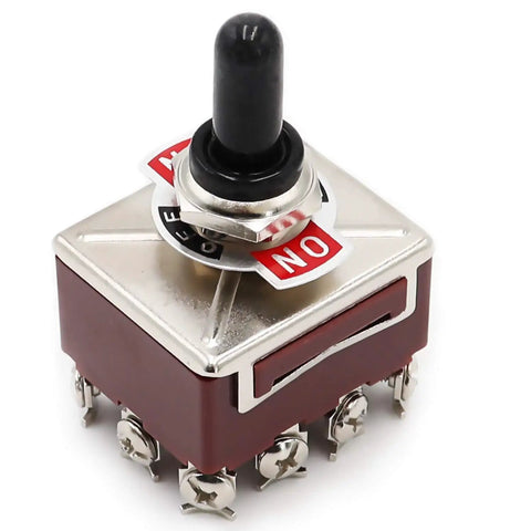 Heavy Duty Rocker Toggle Switch 4PDT 12 Terminals On Off On 15A 250V 10A 380V Waterproof With Metal Knob Cover Cap TEN403 for Industrial Equipment and Marine Electrical Panels, 12mm