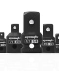 Five Piece Impact Socket Adapter And Reducer Set Cr-V Hardened Chrome Vanadium With Black Phosphate Finish on white background
