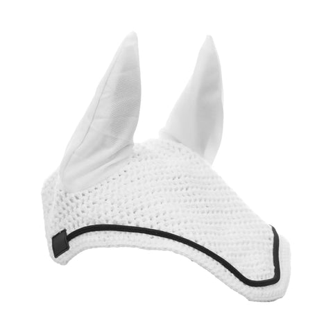 Dressage Saddle Pad And Crocheted Bonnet Set For Horses White And Black Two In One Equestrian Gear Close-up of White Bonnet