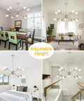 Sputnik Chandelier Lighting Dope 10 Light Modern Starburst Pendant Ceiling Fixture With Brushed Nickel Finish in various rooms
