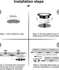 Installation steps for Warm White 16 Pack Recessed LED Deck Lights, 1.22 Inch Diameter, 0.94 Inch Mount Hole, 12V DC