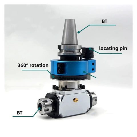 CNC right angle side milling head adapter with BT30 and 360° rotation feature, precision tool holder for metalworking.