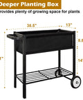Raised Garden Bed On Wheels With Legs 31 Inch Elevated Outdoor Planter Cart For Vegetables Flowers Tomatoes Herbs Ergonomic Design Movable Garden Bed With Heavy Duty Handle Black shown with dimensions
