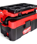 Heavy Duty 2.5 Gallon Cordless Wet And Dry Shop Vacuum Delivering 87 DB Whisper Quiet Runtime And Badass Suction For Fast Debris Clearing On Any Job Site in red and black design with hose.