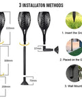 Two Pack 33 Inch Solar Tiki Torches With 96 LED Flickering Flame Waterproof Outdoor Lights installation methods diagram