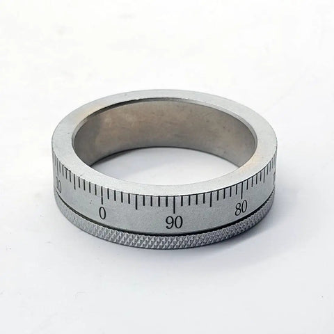 Knurled Adjustment Dial Ring 50X38X15mm with precise 0 to 100 divisions, silver metal body, ideal for lathe and milling machine use.
