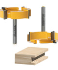 Heavy Hitter Two Inch Slab Flattening Router Bit With Quarter Inch Shank And Sharp Carbide Tips Cutting Straight Through Slabs For Smooth Flat Finishes And Knockout Professional Woodworking Quality with a wooden panel.