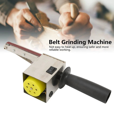 Heavy Duty Mini Belt Sander Workhorse Packing 150 Watt Brass Core Motor And Quick Shift Speed Dial for detailed wood grinding tasks.