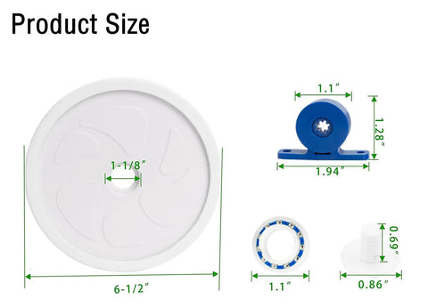 Replacement Pool Cleaner Kit For Polaris 180 And 280 product sizes with detailed measurements for wheels and components.