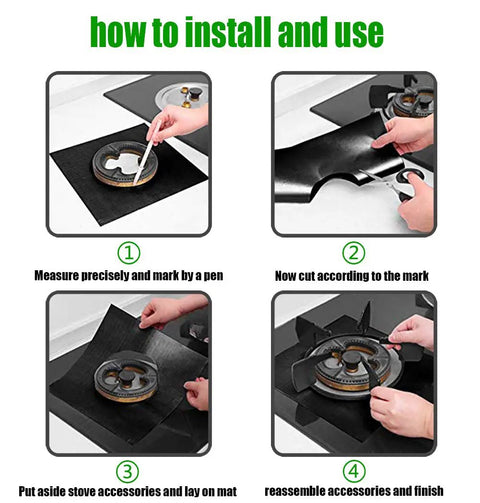 Steps to install Double Thickness 0.3 mm Gas Stove Burner Covers 8 Pack Nonstick Reusable Liners Cuttable And Easy To Clean