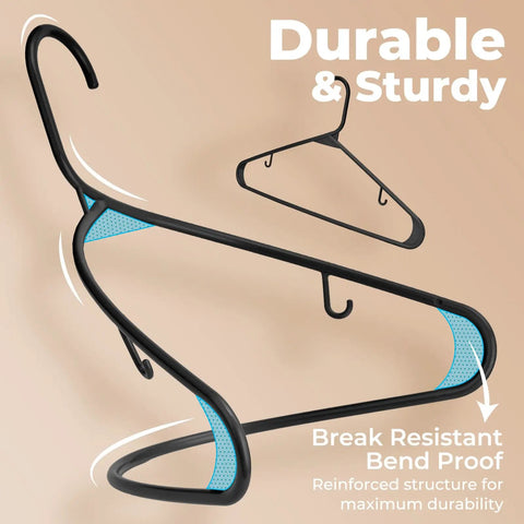 Heavy Duty Slim Closet Hangers 60 Pack Black Plastic Storage, Non Slip J Hook Keeps Delicate Straps Locked Down Tight, Space Saving Design For Cramped Wardrobes, Solid Garment Organizer Game Changer