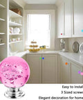 Colorful Glass Cabinet Knobs 30mm Round Bubble Design, 10 Pack Drawer Pulls With Three Screw Sizes For Cabinets, Drawers, Dressers, And Home Makeovers, Smooth Modern Hardware, pink glass knob on white kitchen cabinet