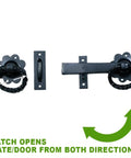 Black Wrought Iron Floral Ring Pull Gate Latch For Fence And Door With Mounting Hardware Dual Direction Opening
