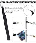 Precision tweezer from Rhinestone Picker Tool Kit With Two Bedazzling Pens, Six Extra Wax Tips, and grooved tray for nail art and crafts.