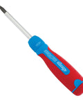 13 In 1 Ratcheting Multi Bit Screwdriver With Quick Load Cushion Grip 28 Tooth Ratchet Up To 225 Lbs Torque red and blue handle