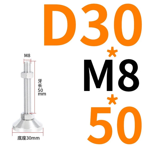 Stainless Steel Heavy Duty Adjustable Foot With Swivel Base For Lathe Legs Glide, Rust Resistant Screw In Leg Stopper, M8 50mm