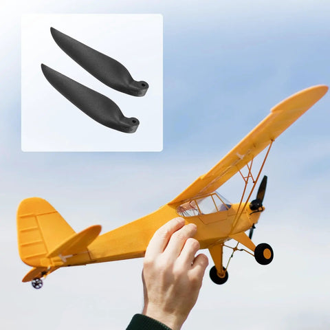 RC Glider Propeller Replacement Prop Blades 6x4 Inch Nylon Folding Propeller For Spinner D28-D48mm shown with yellow model plane