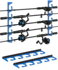 Five Rod Holder Wall And Ceiling Rack For Garage Storage Fits Spinning Casting Surf And Fly Rods With 1.34 Inch Slots