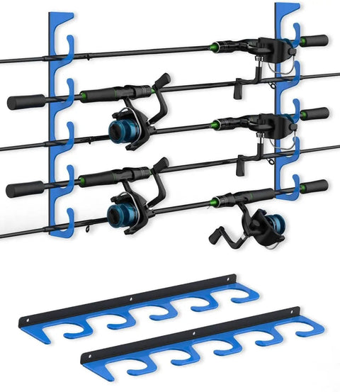 Five Rod Holder Wall And Ceiling Rack For Garage Storage Fits Spinning Casting Surf And Fly Rods With 1.34 Inch Slots