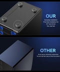Top view of Killer Eight Bay Aluminum Hard Drive Enclosure With Badass Cooling Fan showing non-slip feet and USB ports.