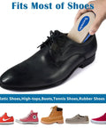 Three Layer Adjustable Orthopedic Heel Wedge Lift for Leg Length Discrepancies and Height Increase Insoles in black dress shoe.