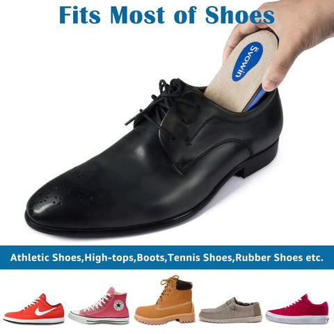 Three Layer Adjustable Orthopedic Heel Wedge Lift for Leg Length Discrepancies and Height Increase Insoles in black dress shoe.
