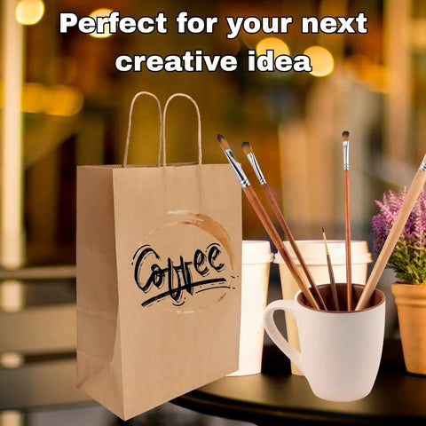 DIY Kraft Paper Bags 200 Pack 110 GSM Thick 18x7x18.5 Inch Twisted Handles Recyclable Eco Friendly Bulk Bags with art brushes