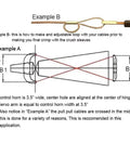 Diagram showing Beefed Up Carbon Fiber Servo Arm Push Pull Rod Rudder Control Kit for RC planes, with cable adjustments and dimensions.