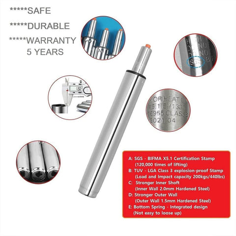 Tall Gas Lift Cylinder Replacement For Drafting Chairs And Bar Stools Heavy Duty Hydraulic Pneumatic Piston with details shown