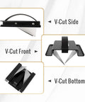 2 Inch V Cut Duct Board Tool For HVAC Foldable Joint Duct Sheet Cutter shown from side, front, and bottom views