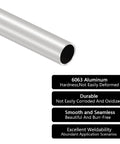 Heavy Duty Aluminum Round Tube 25mm OD 19mm ID 0.12in Wall 16in Length 6063 Weldable Corrosion Resistant Tube For DIY Projects Maker Gear Industrial Frames And Decorative Builds shown with features.