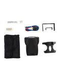 Front view of universal electric trailer brake controller kit with mounting bracket, wiring harness, screws, and pouch