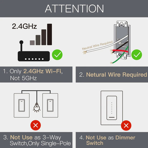 Smart Light Switch 3 Gang No Screw Panel Two Point Four Gigahertz WiFi Remote Control Works With Alexa Google Home Tuya Smart Life Neutral Wire Required No Hub Needed Easy Setup Compatible