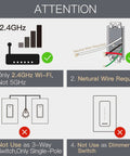 Diagram explaining 4 Gang WiFi Smart Light Switch No Screw Panel Single Pole 2.4GHz No Hub Needed Works With Alexa Google Home