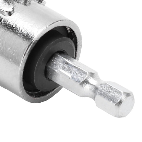 Close-up of 105° right-angle elbow screwdriver bit adapter with hex shank