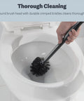 Heavy Duty Toilet Plunger And Cleaning Brush Set With Ergonomic Handles in use cleaning toilet bowl with durable bristles