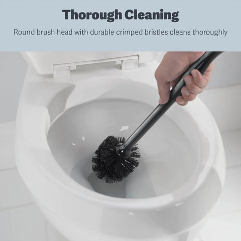 Heavy Duty Toilet Plunger And Cleaning Brush Set With Ergonomic Handles in use cleaning toilet bowl with durable bristles